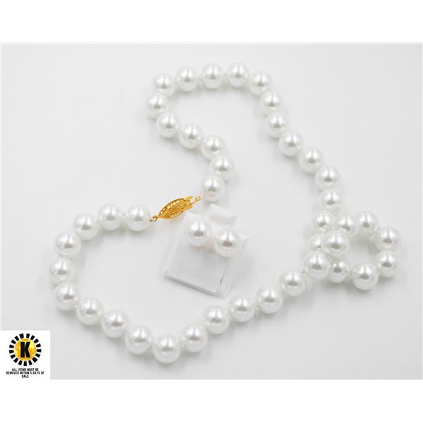 #306-SEA SHELL PEARL NECKLACE & EARRINGS