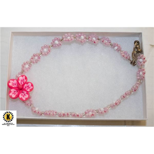 SEED CLAY PINK FLOWER NECKLACE 15 1/2"