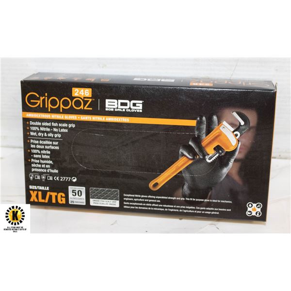 GRIPPAZ BDG DISPOSABLE GLOVES SIZE XL/G 50 PIECES