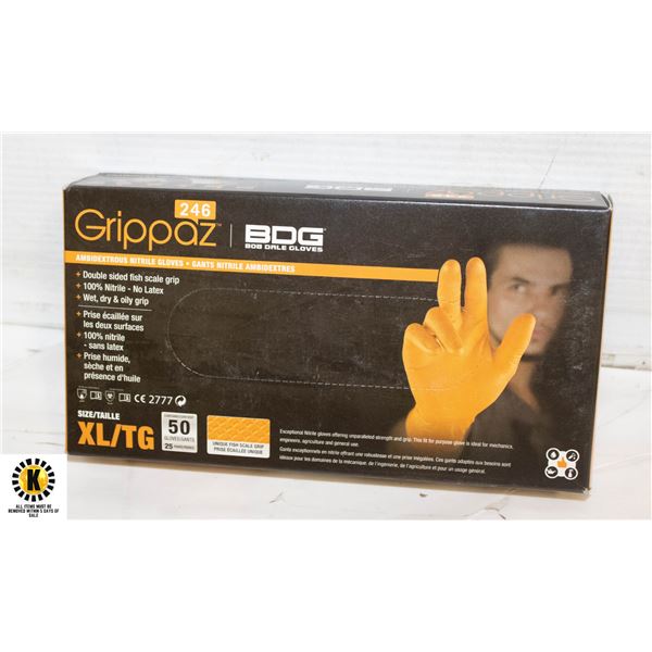 GRIPPAZ BDG DISPOSABLE GLOVES SIZE XL/G 50 PIECES