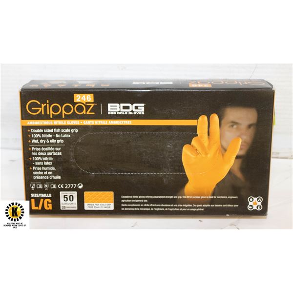 GRIPPAZ BDG DISPOSABLE GLOVES SIZE L/G 50 PIECES