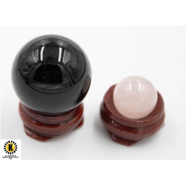 #316-NATURAL BLACK OBSIDIAN & ROSE QZ SPHERE BALL