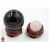 Image 1 : #316-NATURAL BLACK OBSIDIAN & ROSE QZ SPHERE BALL