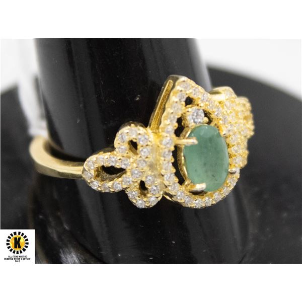 #289-UNHEATED EMERALD & CZ RING SIZE 9