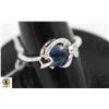 Image 1 : #14- HEATED BLUE SAPPHIRE& CZ  RING SIZE 7.75