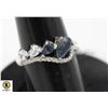 Image 1 : #16- HEATED BLUE SAPPHIRE& CZ  RING SIZE 6