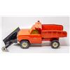 VINTAGE TONKA DUMP TRUCK WITH SNOW BLADE, ORANGE