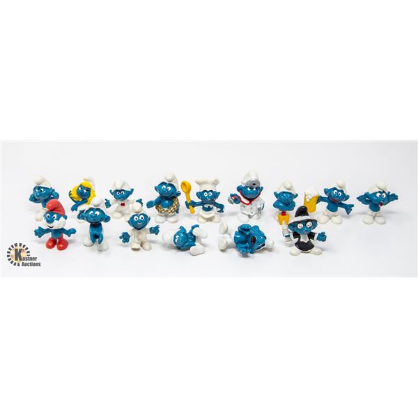 LOT OF 15 SMURF FIGURES INCL SMURFETTE AND PAPA