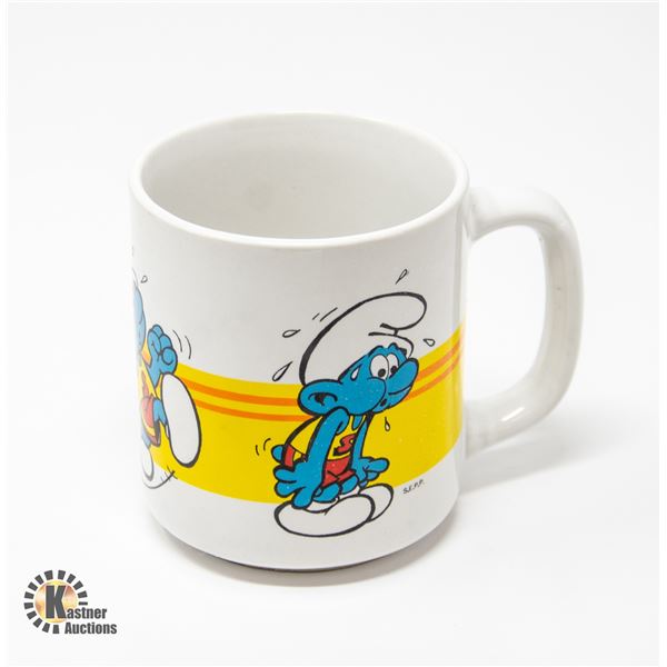 CHINA SMURF MUG SPORTY SMURFS MARKED PEYO