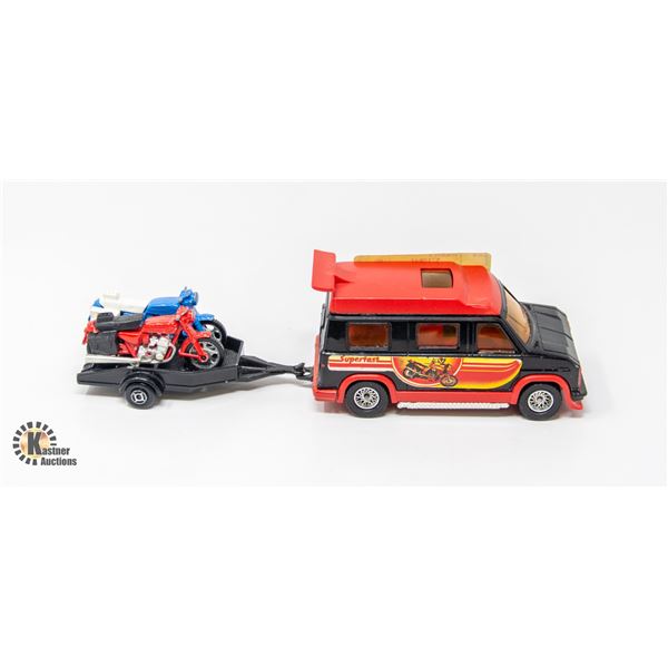 MAJORETTE SUPERFAST VAN AND MOTORBIKES ON TRAILER