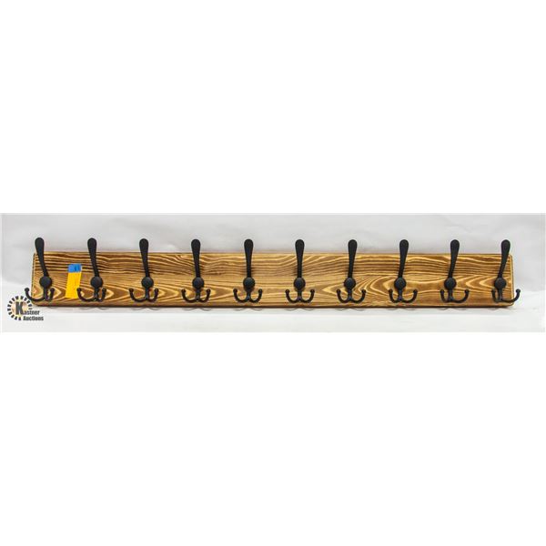 NEW UNPACKED 10 HOOK WOOD COAT RACK