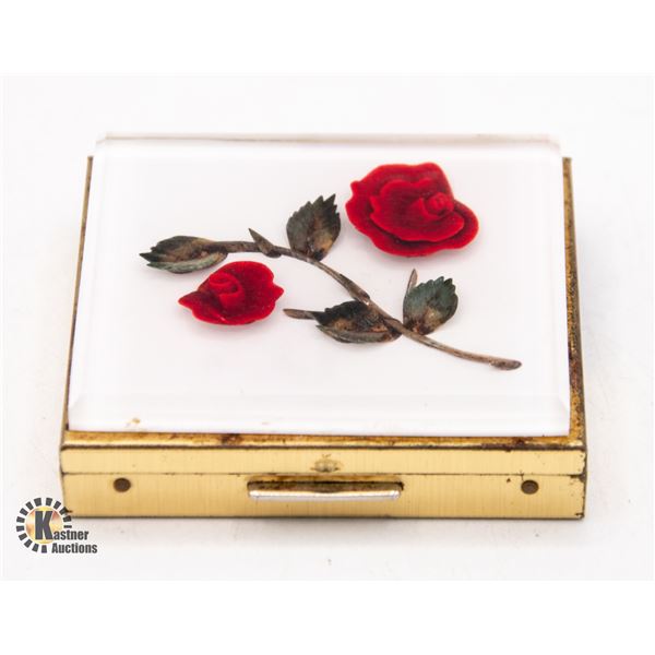 VINTAGE LUCITE RED ROSE TRINKET BOX