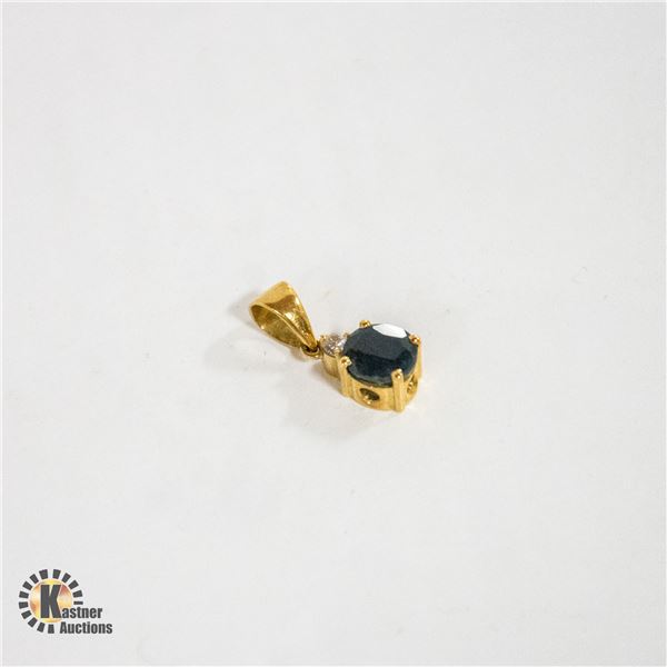 18K YELLOW GOLD DIAMOND AND BLUE SAPPHIRE PENDANT