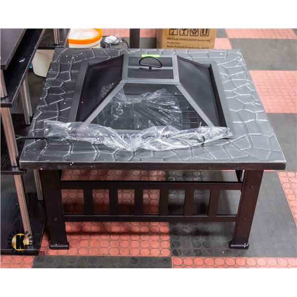 NEW FAUX STONE METAL 32" SQUARE FIRE PIT