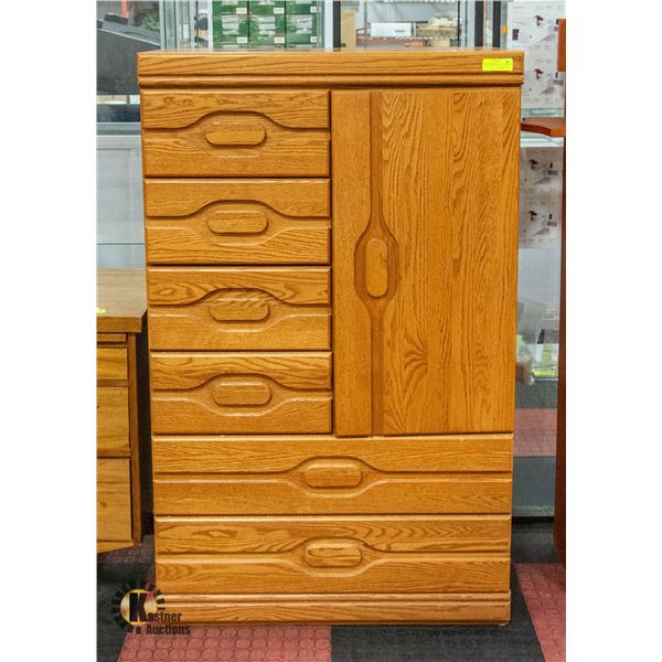 WOOD 6 DRAWER 1 DOOR TALLBOY 33" X 17" X 54"