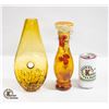 Image 1 : AMBER COLOURED GLASS VASE + FLOWER FILLED DECOR