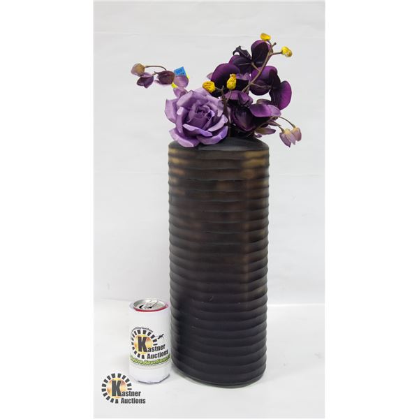 15 INCHES TALL PURPLE SMOKE VASE WITH FLOWERS