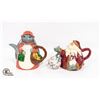 Image 1 : SANTA LIDDED TEAPOT + BUNNY LIDDED TEAPOT + BELL