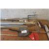 Image 1 : 4 broom, posts, shovel rake