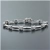 Image 2 : 18K White Gold 7" 1.50 ctw Floral Diamond Cluster & Marquise Bar Link Bracelet