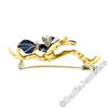 Image 4 : Vintage Italian 18k Gold Round Diamond Dark Blue Enamel Flower Branch Brooch Pin