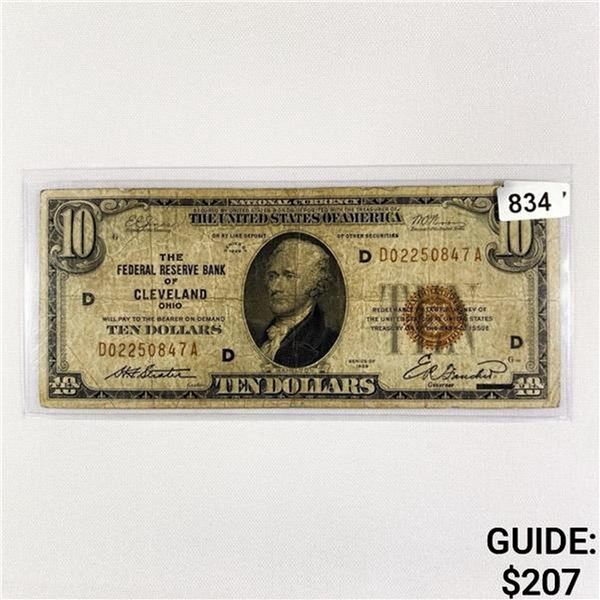 1929 $10 Cleveland Bank, OH National Bank Note