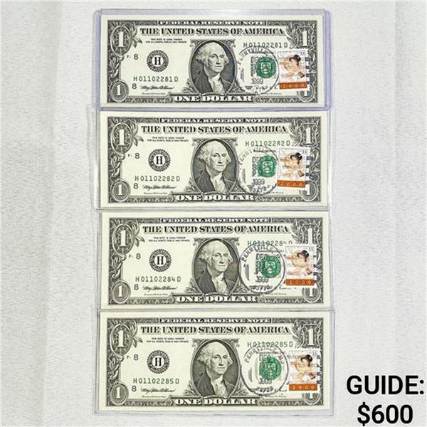 1996 Series $1 w/ 2000 New Years Day Stamps -UNC