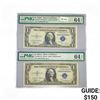 Image 1 : (2) 1935 $1 Silver Cert.'s PMG Ch UNC 64