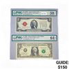 Image 1 : (2) 1928 & 2003 $2 & $1 Fed Reserve Notes PMG