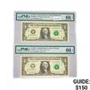 Image 1 : (2) 2013 Star $1 Fed Reserve Notes PMG GEM UNC 66