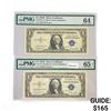 Image 1 : (2) 1935 E $1 Silver Cert.'s PMG GEM UNC 64-65