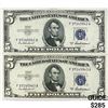 Image 1 : (2) 1953 A Consec $5 Silver Cert.'s