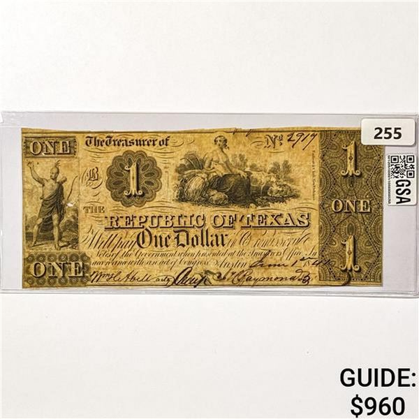 1841 Republic of Texas $1 Legal Tender