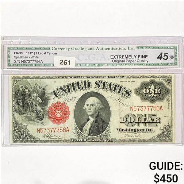 1917 LG $1 Legal Tender Note CGA EF45