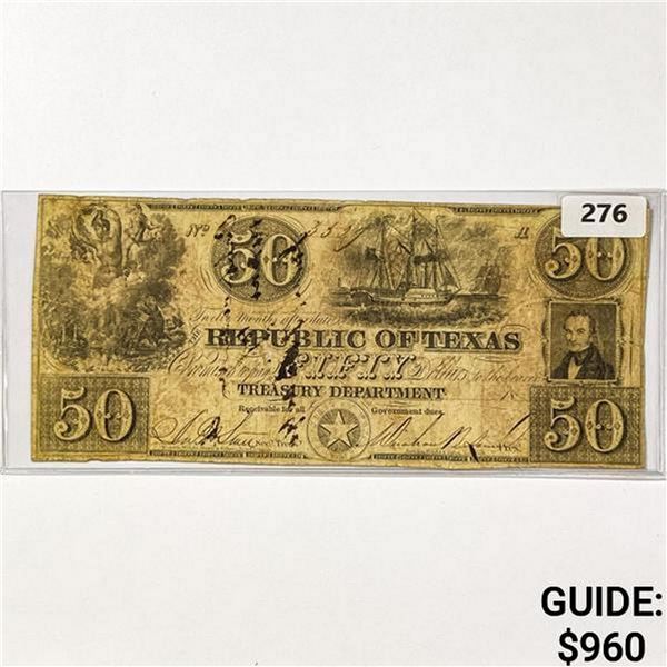 1840 Republic of Texas $50 Legal Tender Note