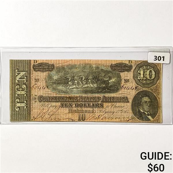 1864 LG Confederate $10 Legal Tender Note