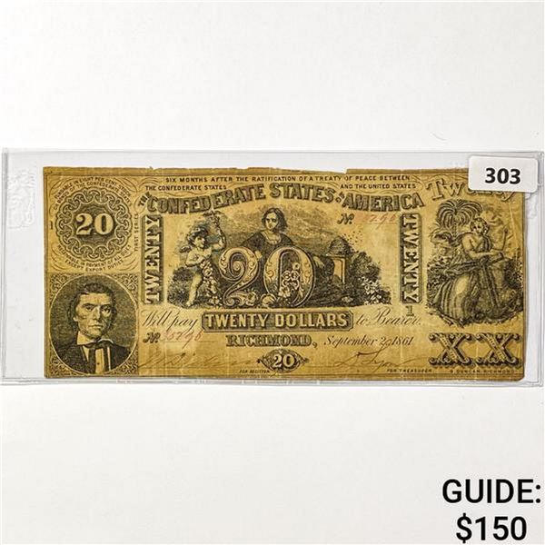 1861 LG Confederate $20 Legal Tender Note