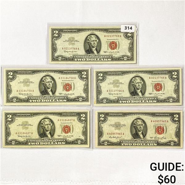 1953-1963 US $2 Legal Tender Notes (5 Items)