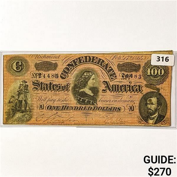 1864 LG Confederate $100 Legal Tender Note