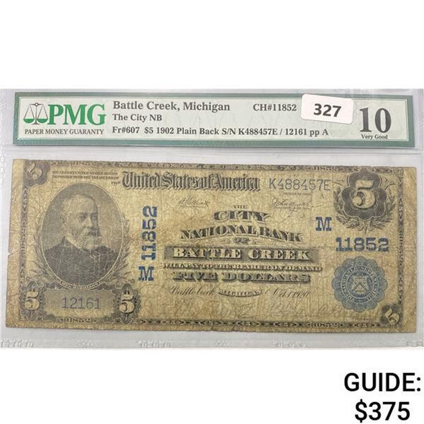 1902 LG Battle Creek Bank MI $5 Fed Res Note PMG