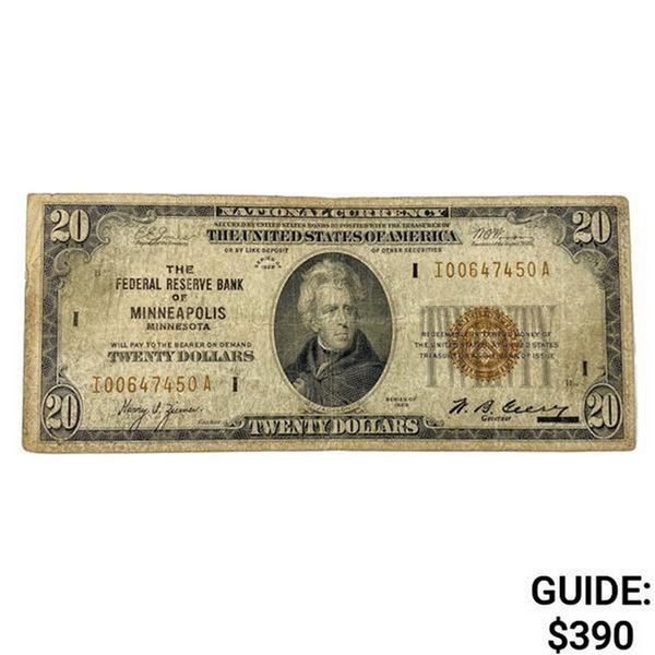 1929 US Bank of Minneapolis, MN $20 Fed Res Note