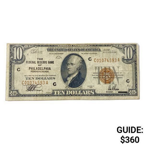 1929 US Bank of Philadelphia, PA $10 Fed Res Note