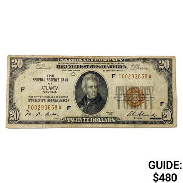 1929 US Bank of Atlanta, GA $20 Fed Res Note