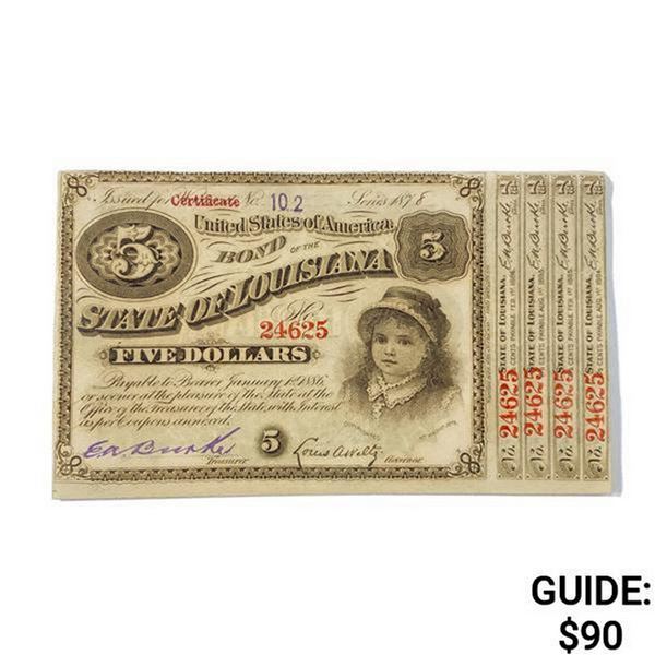 1879 Lousiana $5 Bond Note