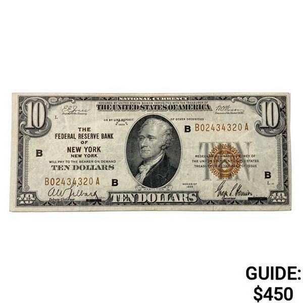 1929 US Bank of New York $10 Fed Res Note