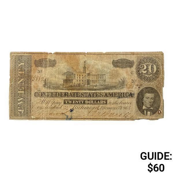 1864 LG Confederate $20 Legal Tender Note