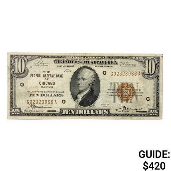 1929 G US Chicago Bank, IL $10 Fed Res Note