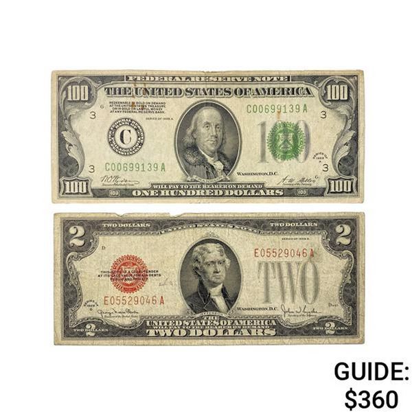 1928 US $100 & $2 Legal Tender Notes (2 Items)