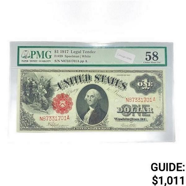 1917 LG $1 Legal Tender Note PMG Ch AU58