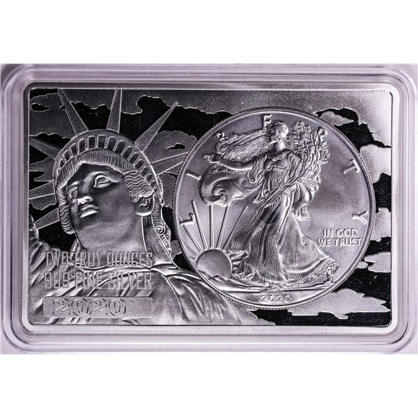 2020 $1 American Silver Eagle Coin & 2oz Silver Bar Set